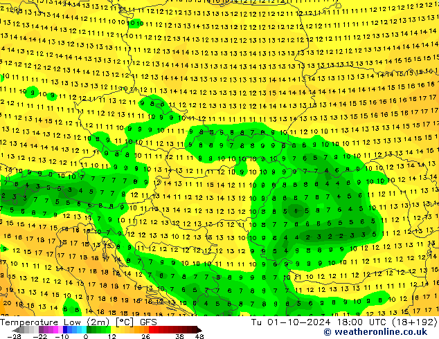 Min. Temperatura (2m) GFS październik 2024