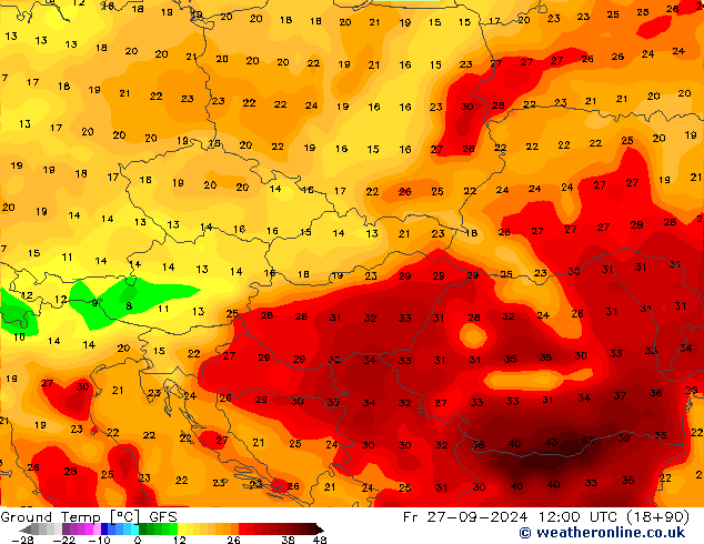 Temp. al suolo GFS ven 27.09.2024 12 UTC