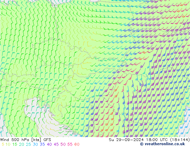 Rüzgar 500 hPa GFS Paz 29.09.2024 18 UTC