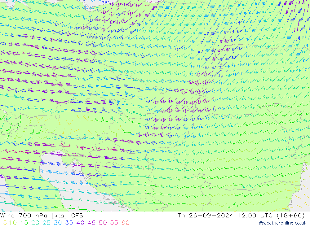 Wind 700 hPa GFS Čt 26.09.2024 12 UTC