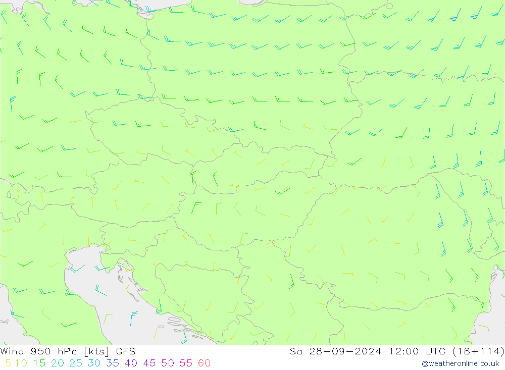 Wind 950 hPa GFS Sa 28.09.2024 12 UTC