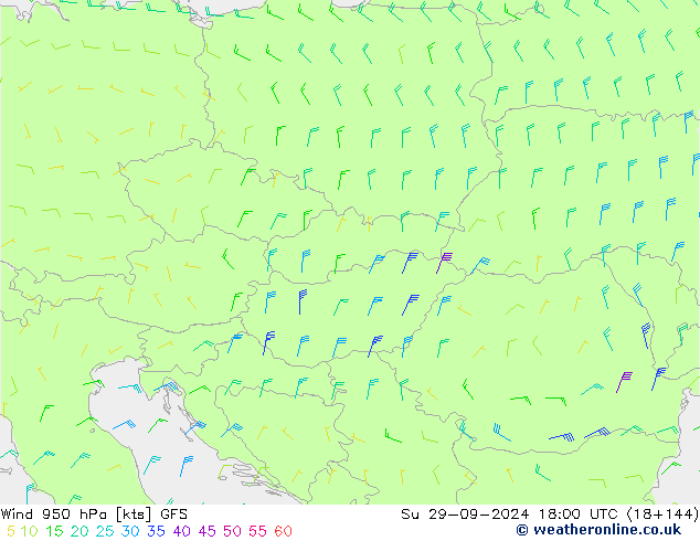 Wind 950 hPa GFS Su 29.09.2024 18 UTC