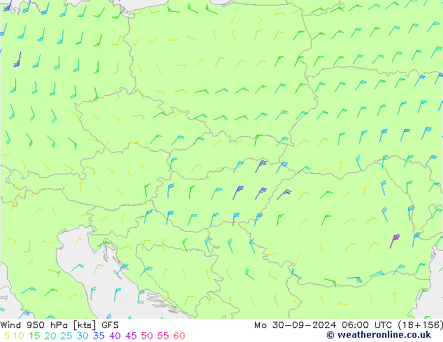 Viento 950 hPa GFS lun 30.09.2024 06 UTC