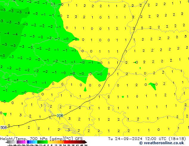 Height/Temp. 700 hPa GFS Tu 24.09.2024 12 UTC