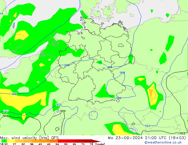 Max. wind velocity GFS пн 23.09.2024 21 UTC