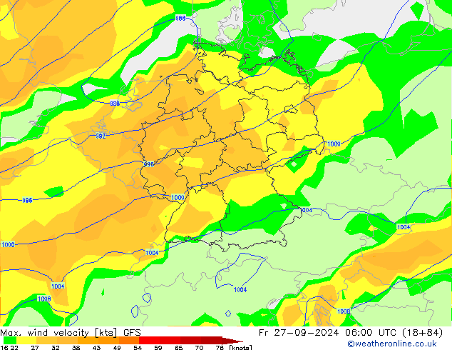 Max. wind velocity GFS vie 27.09.2024 06 UTC