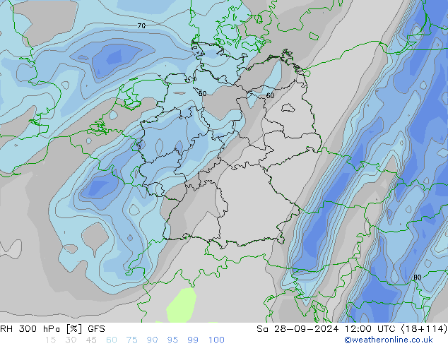 RH 300 hPa GFS sab 28.09.2024 12 UTC