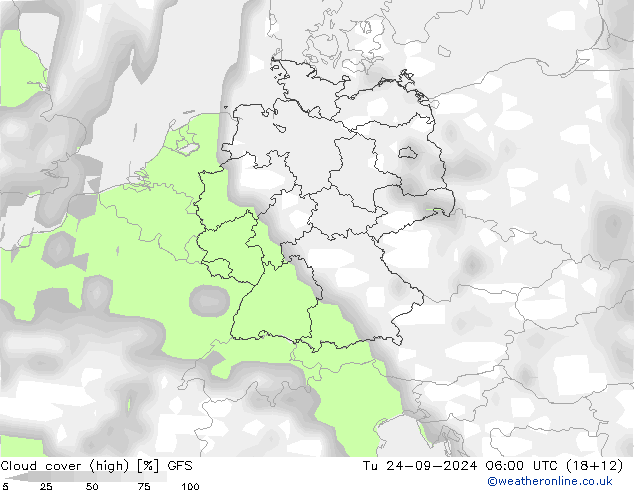 Bulutlar (yüksek) GFS Sa 24.09.2024 06 UTC