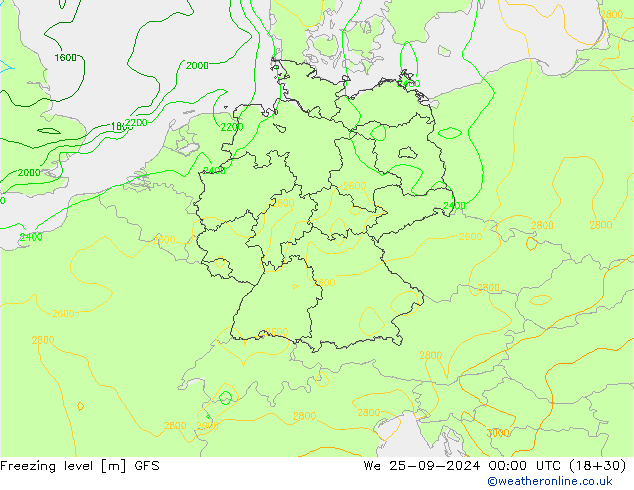 Freezing level GFS We 25.09.2024 00 UTC