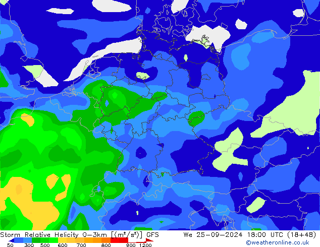 Storm Relative Helicity GFS śro. 25.09.2024 18 UTC