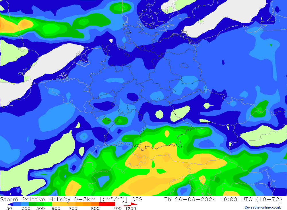 Storm Relative Helicity GFS jue 26.09.2024 18 UTC