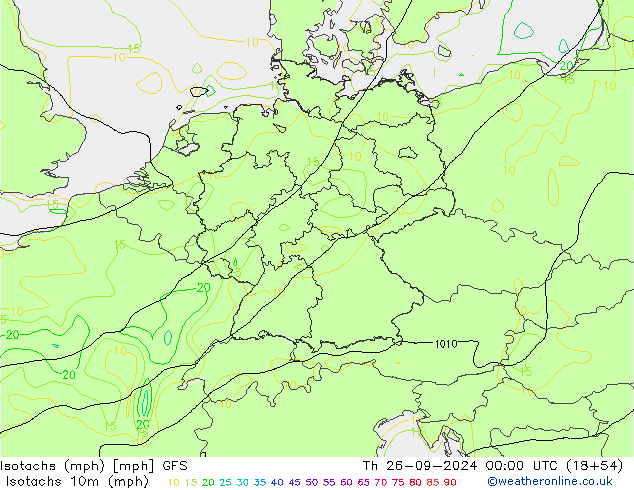 Isotachs (mph) GFS gio 26.09.2024 00 UTC