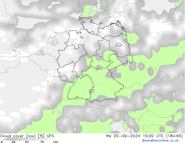 Cloud cover (low) GFS We 25.09.2024 15 UTC