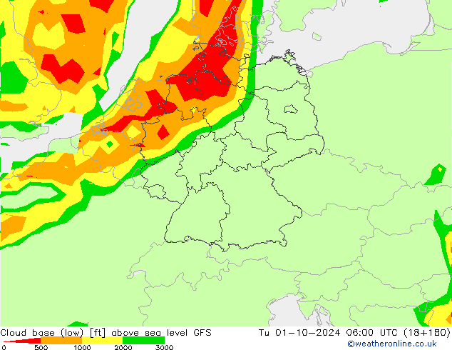 Cloud base (low) GFS вт 01.10.2024 06 UTC