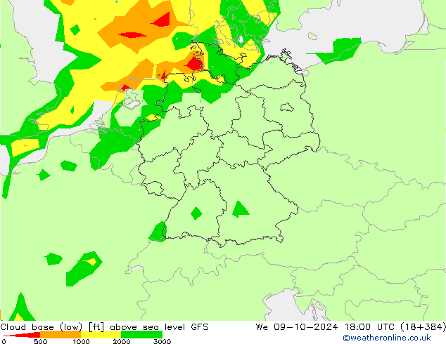 Cloud base (low) GFS mer 09.10.2024 18 UTC