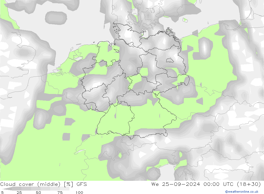 Bulutlar (orta) GFS Çar 25.09.2024 00 UTC