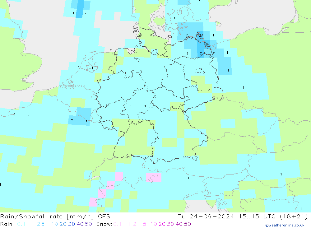 Rain/Snowfall rate GFS Tu 24.09.2024 15 UTC