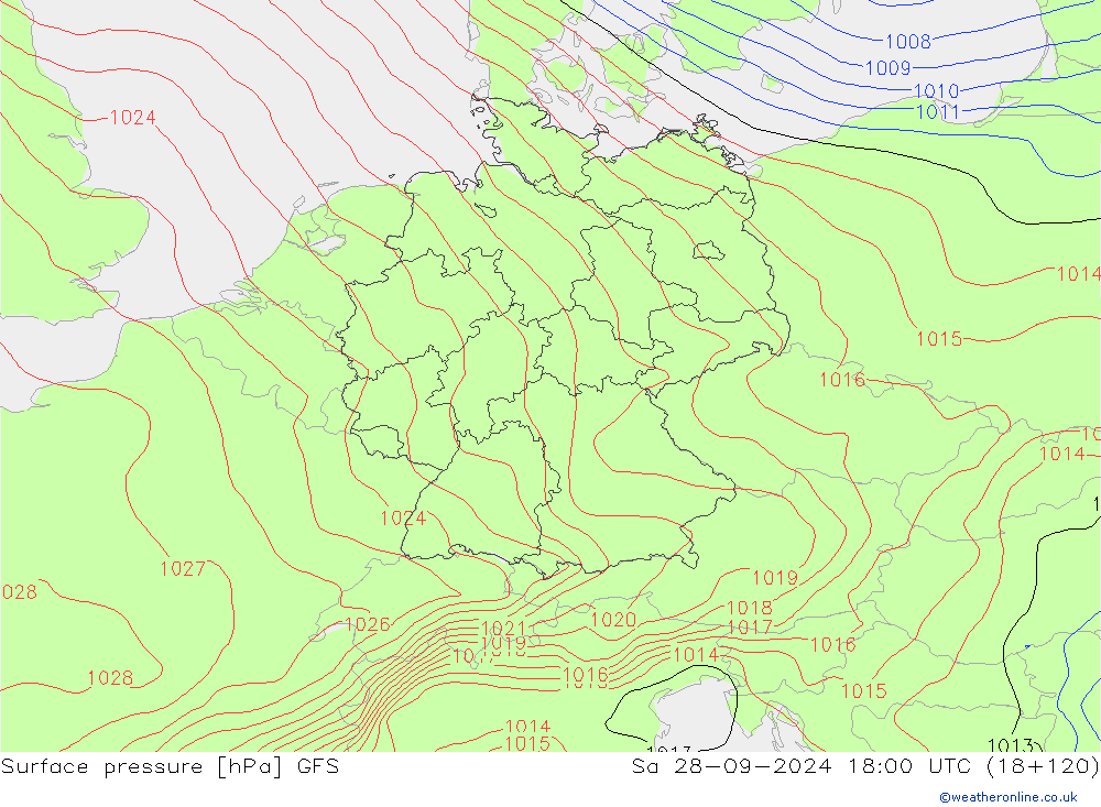 Surface pressure GFS Sa 28.09.2024 18 UTC