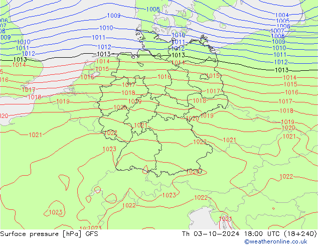 pressão do solo GFS Qui 03.10.2024 18 UTC