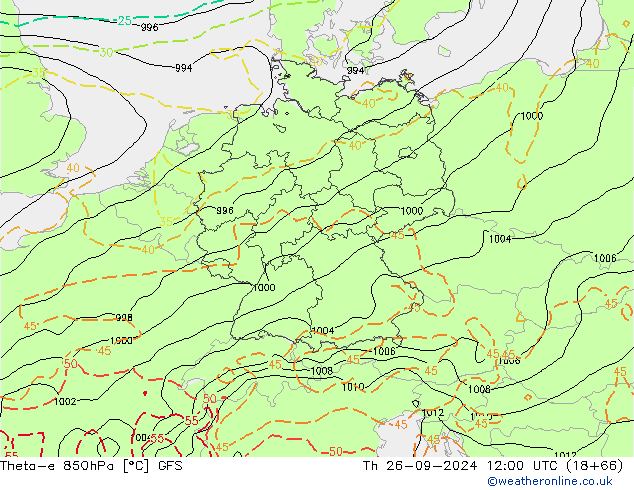 Theta-e 850hPa GFS  26.09.2024 12 UTC
