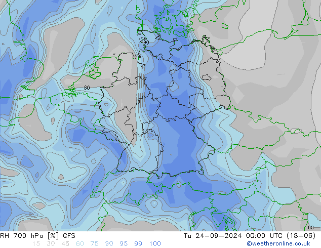 RH 700 hPa GFS Út 24.09.2024 00 UTC