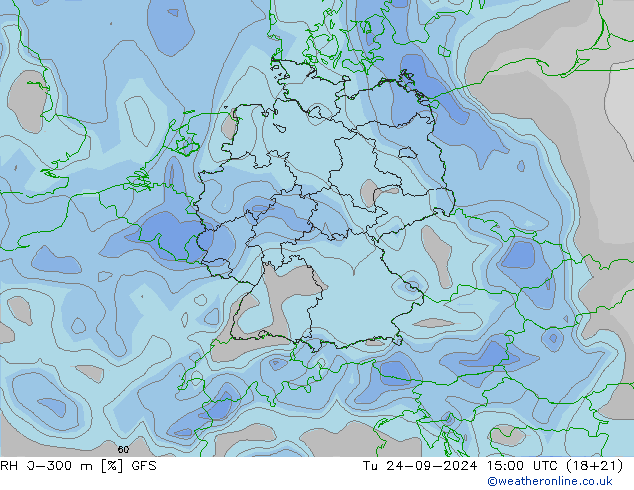 RH 0-300 m GFS Tu 24.09.2024 15 UTC