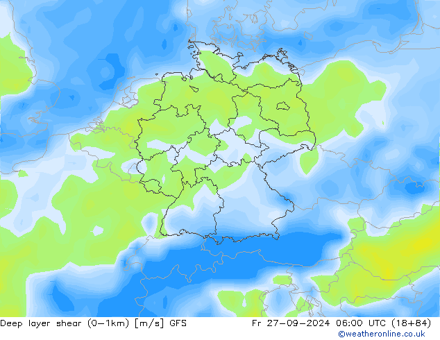 Deep layer shear (0-1km) GFS vr 27.09.2024 06 UTC