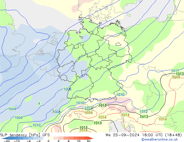 Druktendens (+/-) GFS wo 25.09.2024 18 UTC