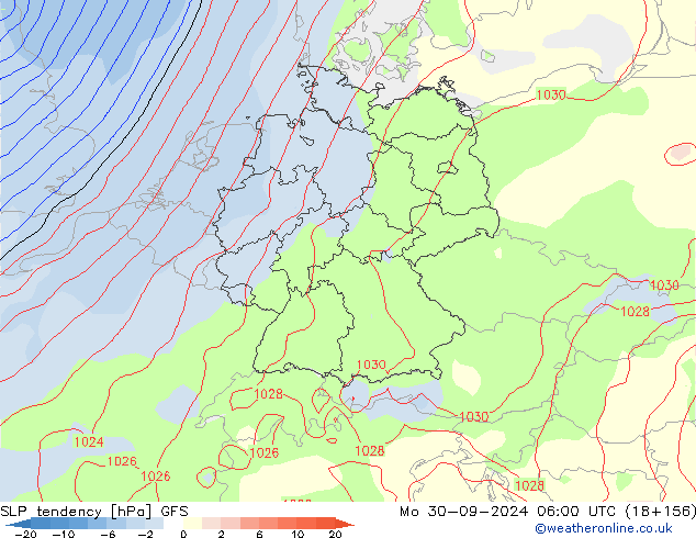 Druktendens (+/-) GFS ma 30.09.2024 06 UTC