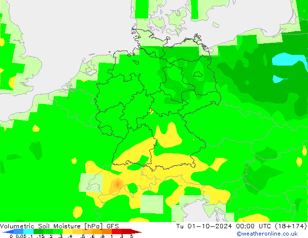 Volumetrisch bodemvocht GFS di 01.10.2024 00 UTC