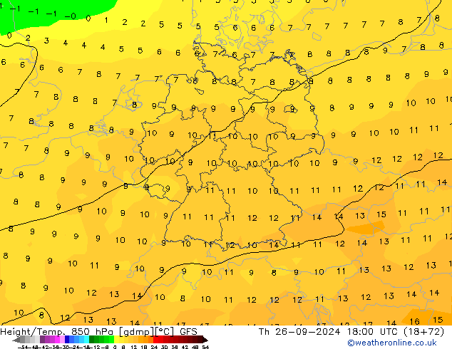 Z500/Rain (+SLP)/Z850 GFS  26.09.2024 18 UTC