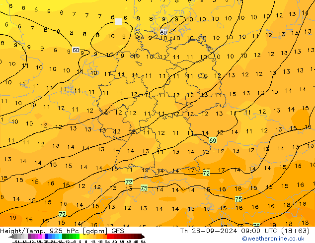 Height/Temp. 925 hPa GFS Qui 26.09.2024 09 UTC