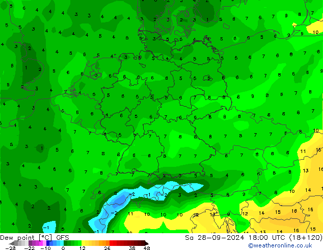 Dauwpunt GFS za 28.09.2024 18 UTC