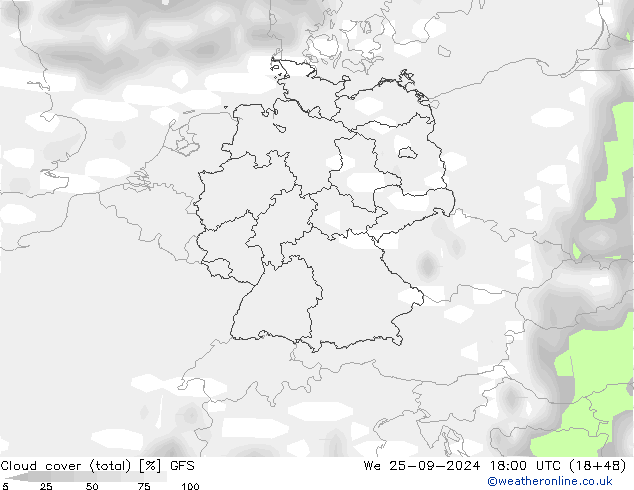 Cloud cover (total) GFS We 25.09.2024 18 UTC