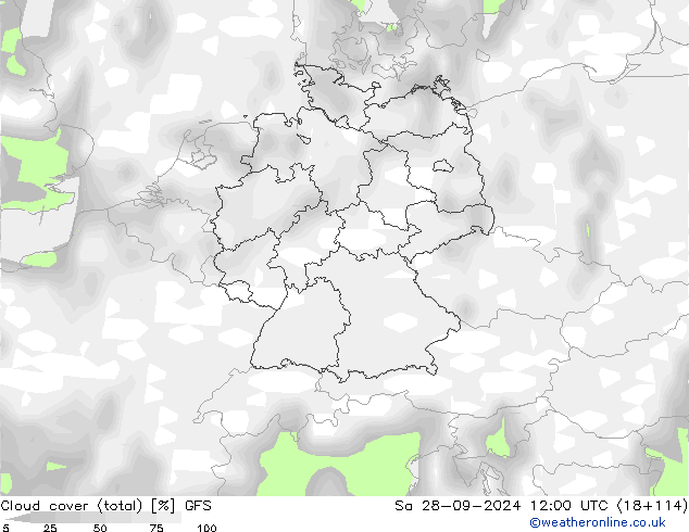 Cloud cover (total) GFS So 28.09.2024 12 UTC