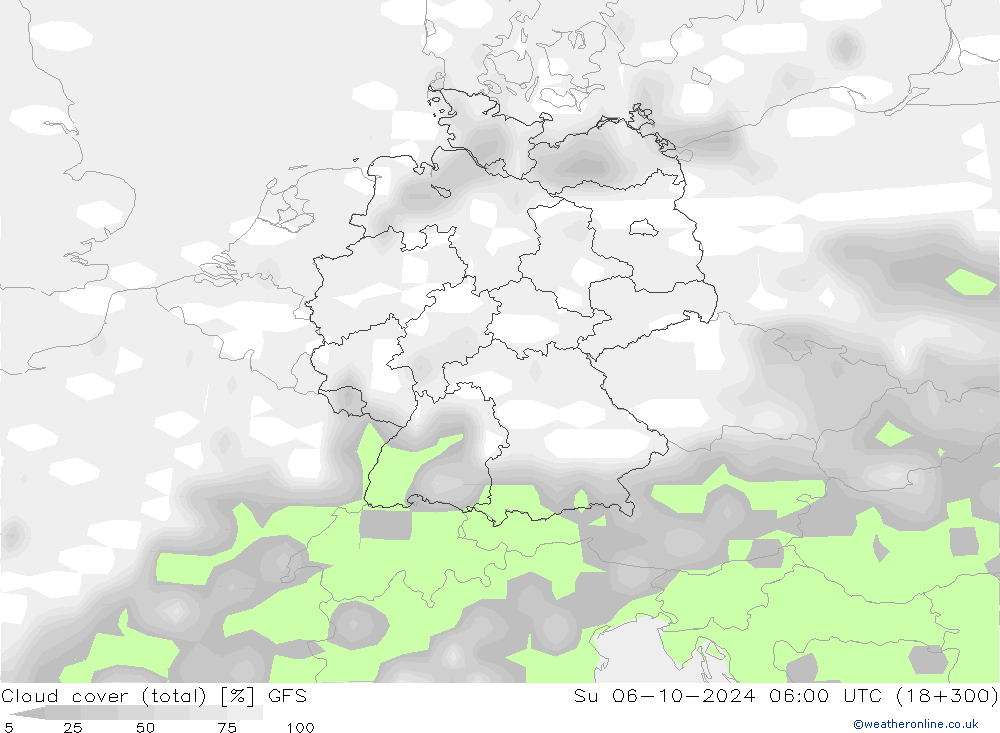 Cloud cover (total) GFS Ne 06.10.2024 06 UTC