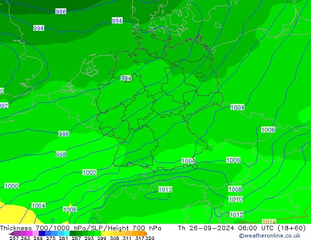 Thck 700-1000 hPa GFS Th 26.09.2024 06 UTC