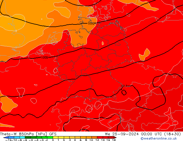 Theta-W 850hPa GFS  25.09.2024 00 UTC