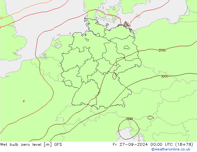 Wet bulb zero level GFS Fr 27.09.2024 00 UTC