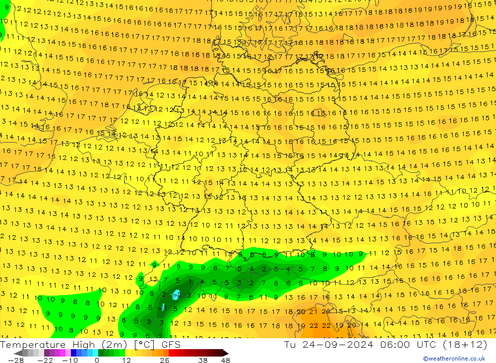 Maksimum Değer (2m) GFS Sa 24.09.2024 06 UTC