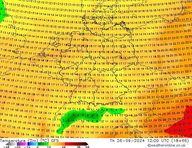 Temperature (2m) GFS Th 26.09.2024 12 UTC