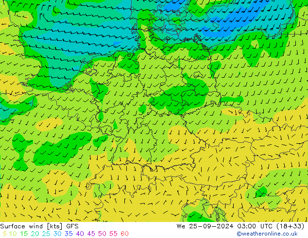 Surface wind GFS We 25.09.2024 03 UTC