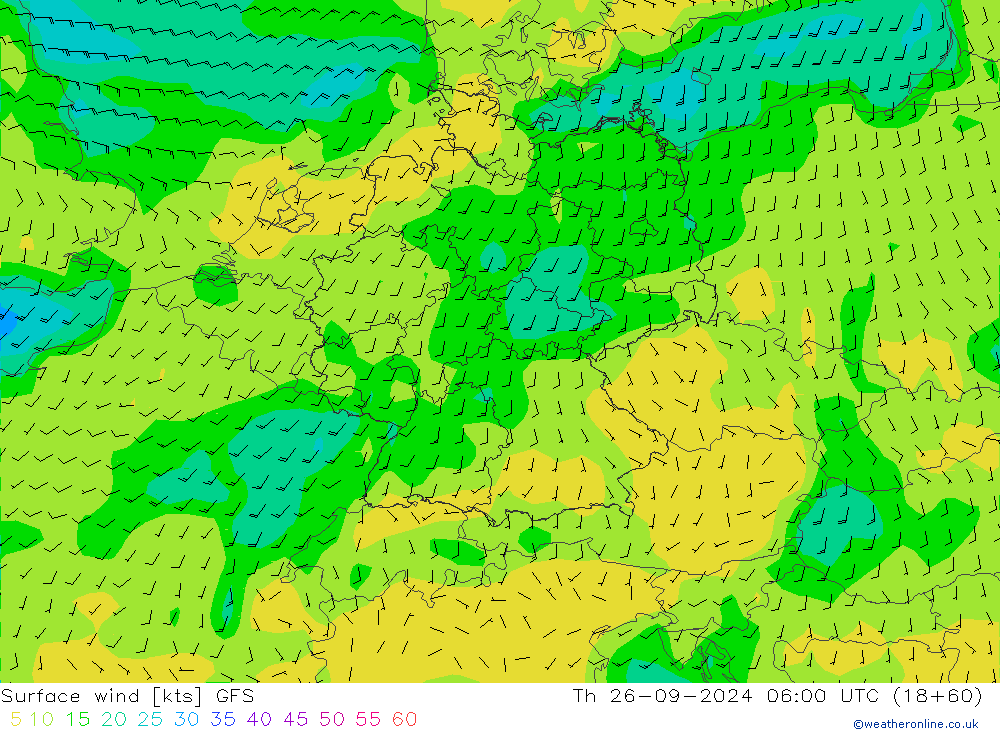 Vento 10 m GFS Qui 26.09.2024 06 UTC