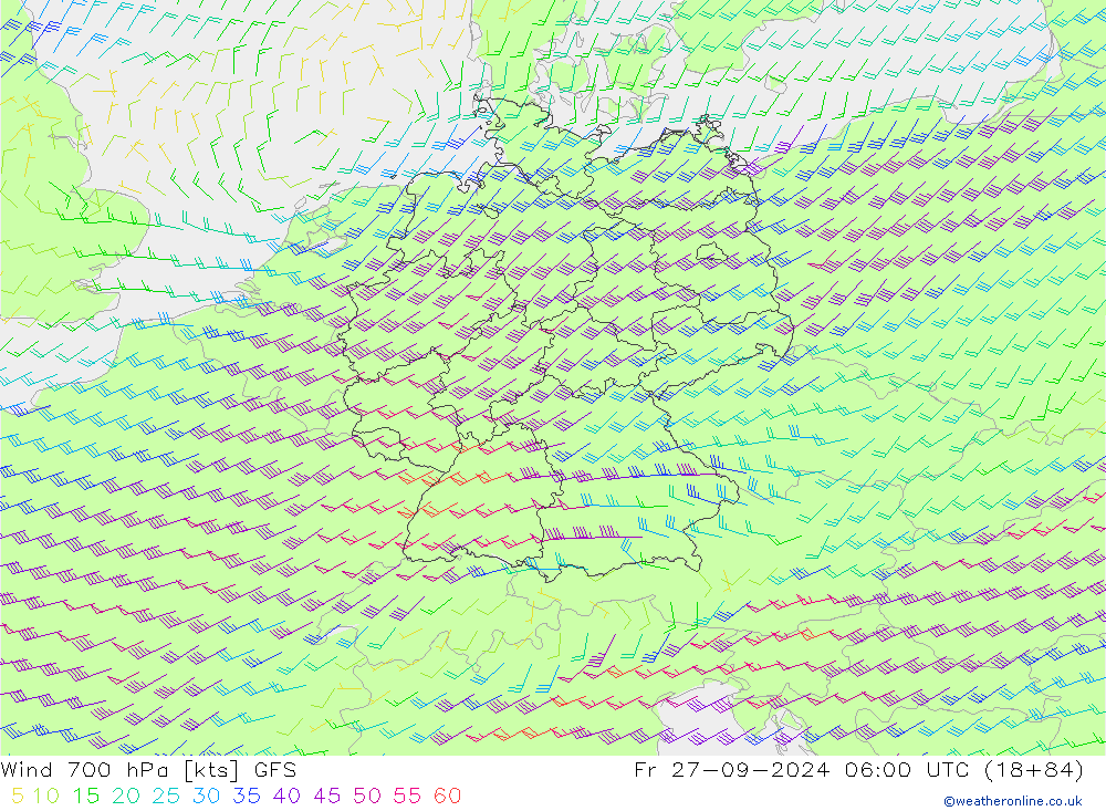 Vent 700 hPa GFS ven 27.09.2024 06 UTC