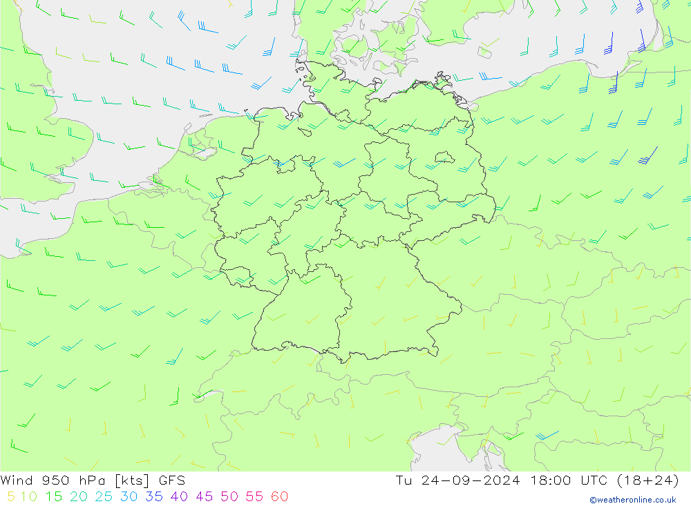 Wind 950 hPa GFS september 2024