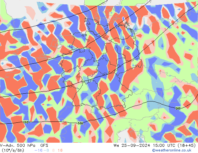 V-Adv. 500 hPa GFS śro. 25.09.2024 15 UTC