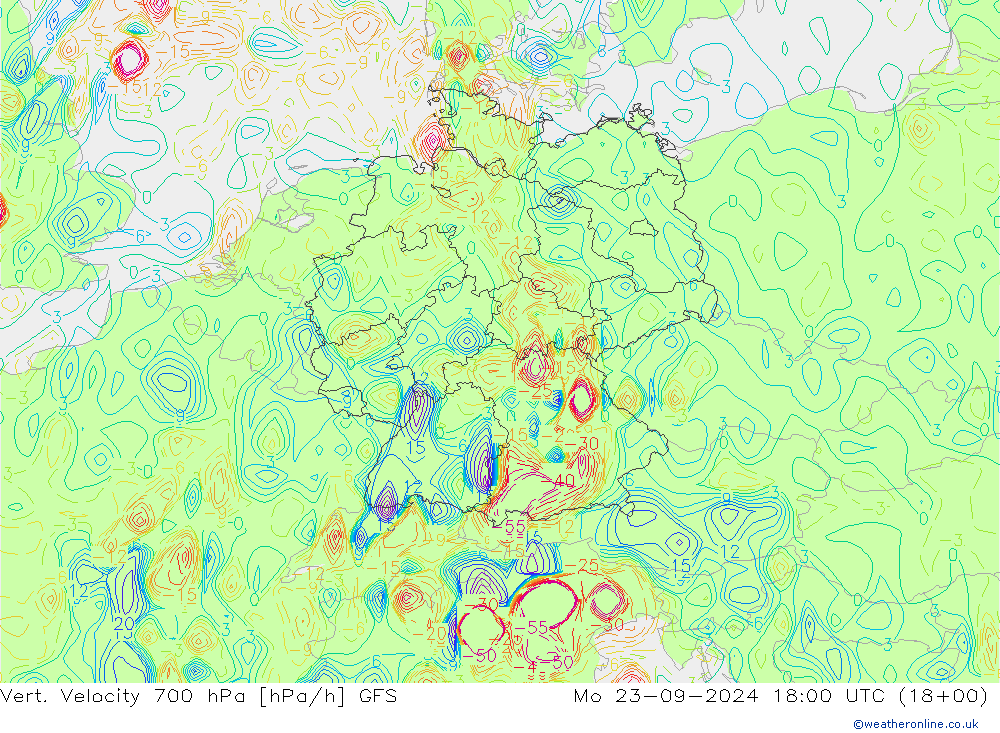 Vert. Velocity 700 гПа GFS пн 23.09.2024 18 UTC