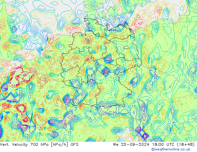 Vert. Velocity 700 hPa GFS Qua 25.09.2024 18 UTC