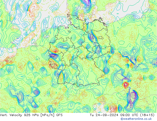 Vert. Velocity 925 hPa GFS Tu 24.09.2024 09 UTC