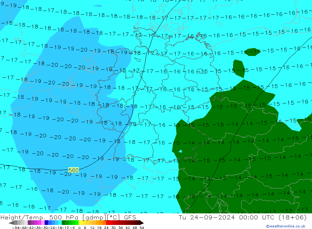 Z500/Rain (+SLP)/Z850 GFS вт 24.09.2024 00 UTC